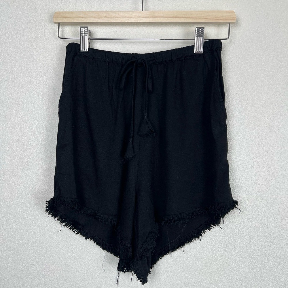 Rue Stiic Anthropologie Shorts Womens XS Black Bohemian Boho Tassel Tie Beachy - Picture 2 of 10